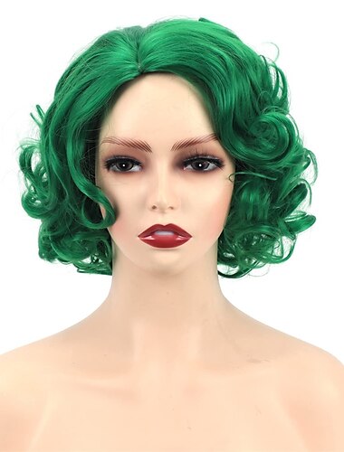  Parrucche corte verdi grandi ricce ondulate a strati per donne cosplay festa capelli in fibra sintetica parrucche parrucche di Halloween parrucche per il giorno di San Patrizio