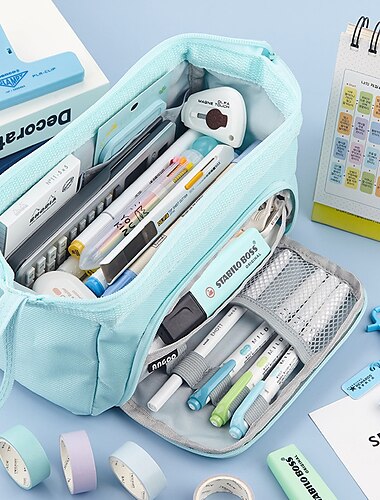  Federmäppchen, Stiftetui, Markertasche, verschleißfest, multifunktional, mit Reißverschluss, aus Segeltuch für Schüler, Kinder, Geschenk zum Schulanfang