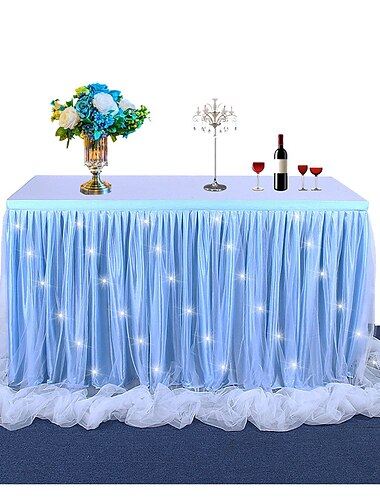  bordskjol 6 fot för runda, retangle bord justerbar tyll bordslist för födelsedag baby shower examen bröllopsdag picknick vänner eller familjefest dekoration-pastell (6 fot, rosa)