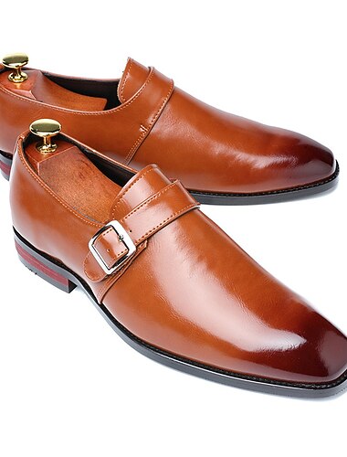  bruna skor med munkband i konstläder för män – eleganta skor för affärs- och bröllop