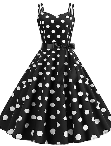  Polka Dot Femtiotal semester klänning Klänningar Maskerad Randig Prickig Dam Maskerad Fest / afton Möhippa Vuxna Klänning Hemkomstklänningar