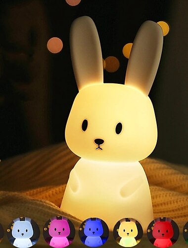  led rabbit night light bunny lamp for kids touch sensor animal cartoon cute lamp ملون usb قابلة للشحن السيليكون هدية حضانة فتاة بوي طفل kawaii room decoration bedroom bedside lamp