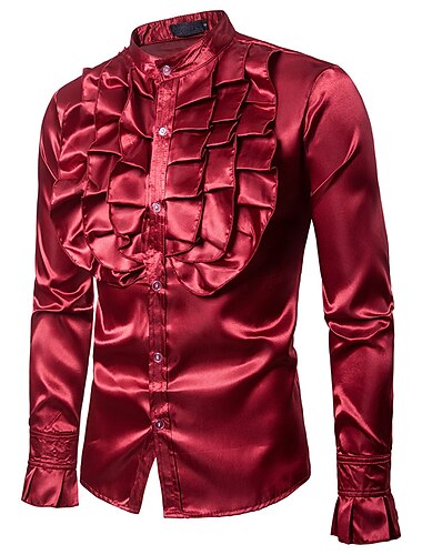  Retro Vintage Rokoko Viktorianisch Bluse / Hemd Maskerade Prinz Stehkragen Herren Maskerade Party / Abend Karneval von Venedig Erwachsene Bluse