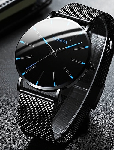  Geneva Quartz Watch for Men Minimalist Ultra Thin Stainless Steel Watch Stylish Men's Watch Business Casual Quartz Watch