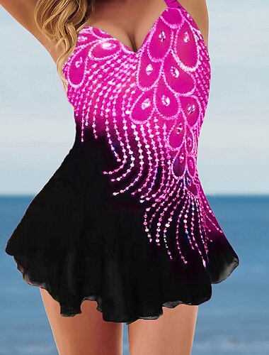  Femme Grande Taille Maillots de Bain 2 pièces Robe de Bain Slip Brésilien Maillot de bain 2 Pièces Maillots de bain modestes Faire monter Mince pour les grosses poitrines Coloré Sexy Floral Maillots