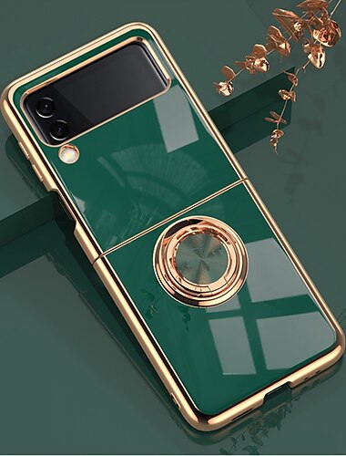  telefon Ügy Kompatibilitás Samsung Galaxy Z-átfordítás 7 Z Flip 6 Z Flip 5 Z Flip 4 Z Flip 3 Fekete tok Galvanizálás Tartó gyűrű Mágneses Egyszínű TPU