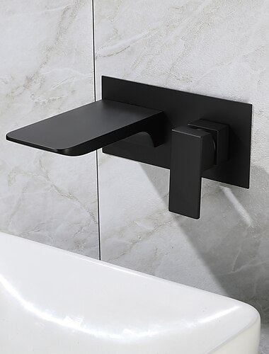  Waschbecken Wasserhahn - Wandhalterung / Wasserfall galvanisiert / gebürstetes Gold / schwarz lackierte Oberflächen montieren in wandmontierten Badewannenarmaturen