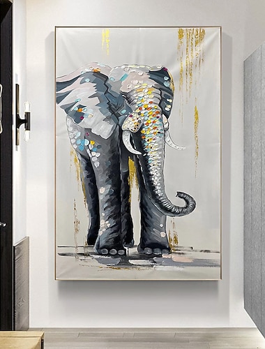  handgemachtes Ölgemälde auf Leinwand, Wandkunst, Dekoration, abstrakte Messermalerei, Tierelefant, für Wohnkultur, gerollt, rahmenlos, ungedehnt