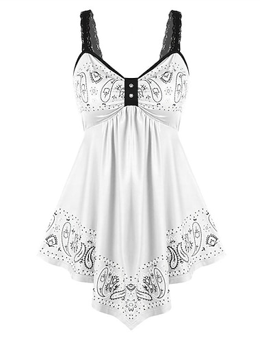  Women's Plus Size Lace Shirt Camisole Summer Tops Cotton Floral Lace Ruched Backless Daily Back to School Going out Streetwear Sleeveless V Neck Black Summer Spring
