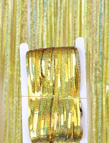  Gold-Metallic-Lametta-Folien-Fransenvorhänge, 3,28 Fuß x 6,5 Fuß, goldener Luftschlange für Fotokabinen-Hintergrund, Fotokabinen-Requisiten, für Party-Tür-Wandvorhänge, Junggesellenabschied,