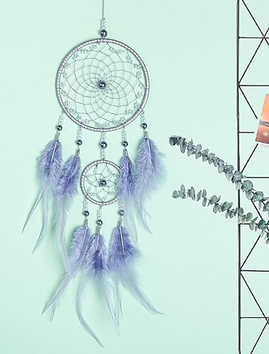  Lila Traumfänger handgemachtes Geschenk Feder Haken Blume Windspiel Ornament Wandbehang Dekor Kunst Boho Stil 11 * 46cm