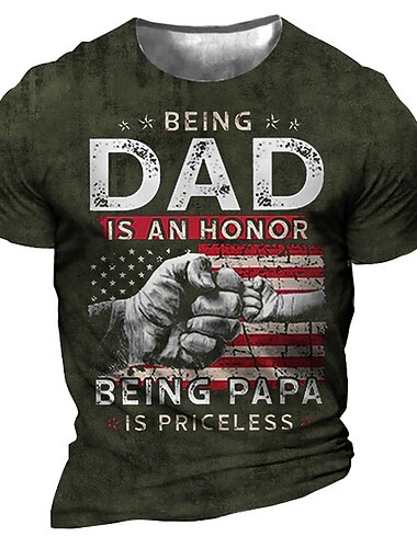  Men's Graphic T-Shirt: 'Being Dad Is An Honor Being Papa Is Priceless' American Flag Fist Bump Design, Short Sleeve