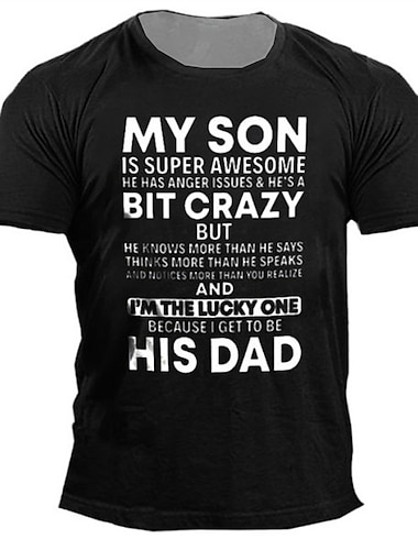  Men's Funny Dad T-Shirt Min Sønn Er Super Fantastisk Heldig Som Er Hans Far - Kortermet Grafisk T-skjorte