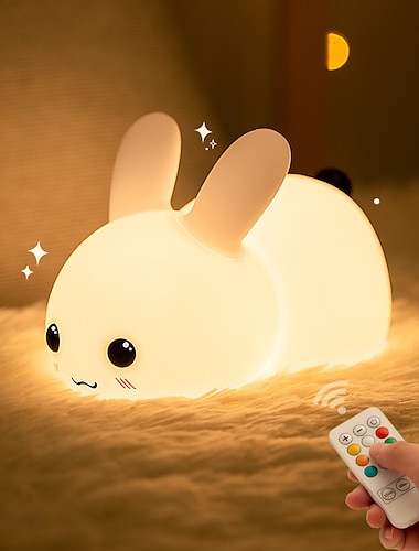  led kanin nattlampa söt silikon touch fjärrkontroll dimbar djur tecknad nattlampasusb uppladdningsbar barn sällskapslampa sömnlampa baby sängbord leksak present skrivbordslampa