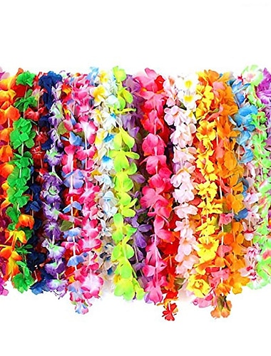  50 stk hawaiian leis halskjede tropisk luau hawaii silke blomst lei temafest favoriserer kranser pannebånd ferie bryllup strand bursdag dekorasjoner