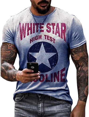  Herren Graphic Stern Buchstabe T Shirt Kurzarm T-Shirt 3D-Druck Rundhalsausschnitt Hemd Modisch Basic Klassisch Strasse Casual Täglich Gelb Blau Grün Sommer Bekleidung S M L XL 2XL 3XL 4XL