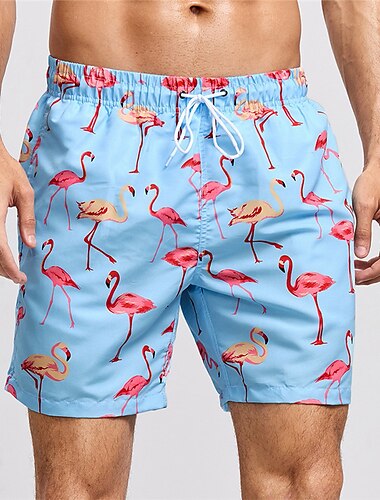  Miesten Kuvitettu Flamingo Uimashortsit Surffishortsit Uimahousut Keskivyötärö Muoti Havaijilainen Klassinen tyyli Kausaliteetti Päivittäin Pyhäpäivä verkkovuorella Joustava vyötärö Painettu