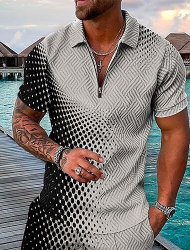  Miesten Geometrinen Havaijilaiset poolopaidat Golfpaita Lyhythihainen Poolopaidat Kauluspaidat Vapaa-aika Ranta-asut Lomavaatteet Juhla-asut 3D-tulostus Quarter Zip Polo Musta / harmaa Punastuvan