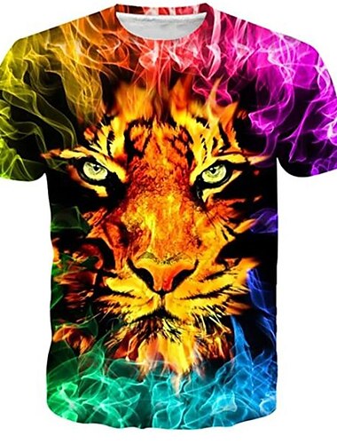  Barn Pojkar T-shirt Kortärmad 3D-tryck Tiger Djur Crewneck Regnbåge Barn Blast Vår Sommar Aktiv Mode Dagligen Dagligen Utomhus Normal 3-12 år