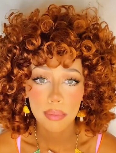  schwarze Damen kurze Afro-Lockenperücke flauschige gewellte rote Kunsthaarperücke natürliche Optikperücke hitzebeständige Perücke