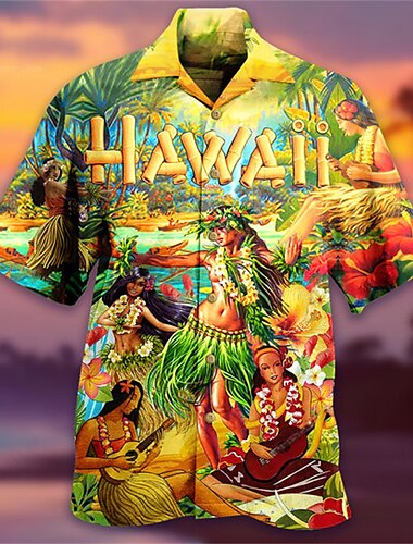  Herre Skjorte Camp skjorte Grafisk skjorte Aloha skjorte Landskap Aftæpning Gul Lilla Oransje Grå Gate Avslappet Kortermet 3D Knapp ned Klær Mote Designer Fritid Bekvem