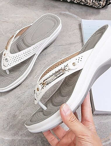  sandales compensées blanches pour femmes avec accent en strass – chaussures d'été décontractées et confortables