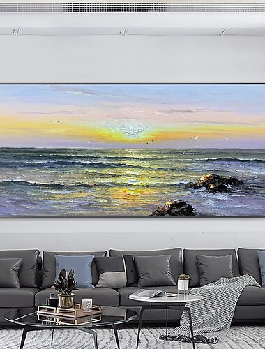  olajfestmény kézzel festett fal művészet modern absztrakt napkelte tengeri táj tengerpart táj lakberendezési dekoráció hengerelt vászon keret nélkül feszítetlen