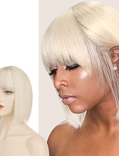  Kurze gerade Bob-Perücken 11 Zoll Synthetik mit Pony Daily Party Cosplay Perücke für schwarze Frauen silbergrau