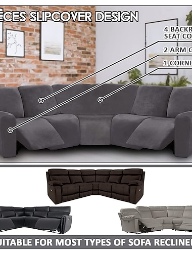  Fundas de sofá reclinables seccionales en forma de l, sofá de esquina, fundas de sofá reclinables elásticas de terciopelo para sofá reclinable, lavable suave (4 fundas de respaldo&amp; funda de