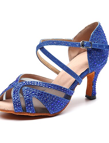  Silberne Tanzschuhe mit Strasssteinen und überkreuzten Riemchen für Damen – offene Zehenpartie für Standard- und lateinamerikanische Tanzschuhe
