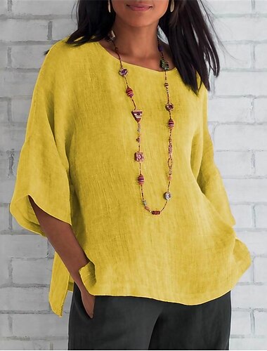  Naisten Paita Cotton Blend Pusero Pitkät puuvillaiset topit Tavallinen Päivittäin Perus Vapaa-aika Pitkähihainen Tiukka pyöreä kaula-aukko Pyöreä kaula-aukko Tavalliset topit Päivittäin Sininen