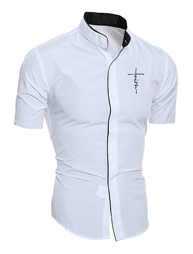  Herren Kleidhemd Kragenhemd Hemd ohne Kragen Einfach Hochzeit Outdoor Schwarz Weiß Grau Kurzarm Stehkragen Sommer Frühling Bekleidung Button-Down