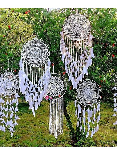 Atrapasueños grande indio, regalo hecho a mano, pluma, gancho, flor, carillón de viento, ornamento, colgante de pared, decoración, arte, estilo boho