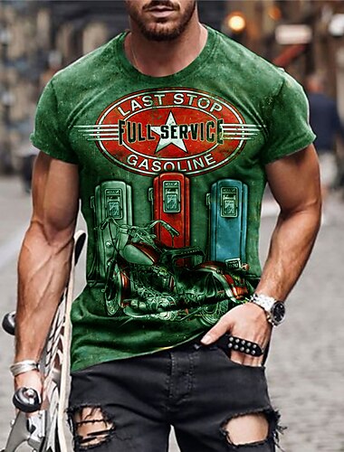  Hombre Graphic Moto Camiseta Manga Corta Camiseta Impresión 3D Cuello Barco Camisa Moda Básico Clásico Calle Casual Diario Verde oliva Azul Piscina Marrón Verano Ropa S M L XL 2XL 3XL 4XL