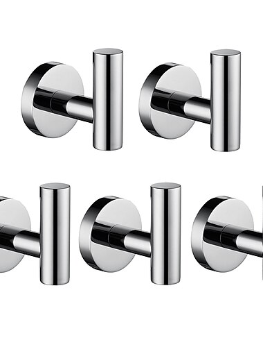  5 Stück Wandhaken für Mäntel, Kleiderhaken aus Edelstahl, Wandgarderobenhaken für Badezimmer, Schlafzimmer, Küche (Schwarz/Chrom/Nickel gebürstet/Golden)