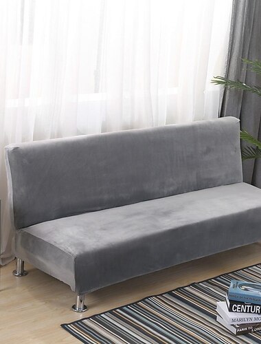  Funda de sofá de futón de terciopelo elástico, funda de sofá cama sin brazos, protector de muebles sin reposabrazos, suave con fondo elástico para niños