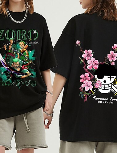  One Piece Roronoa Zoro Manches Ajustées Anime Dessin Animé Animé Harajuku Art graphique Kawaii Pour Couple Homme Femme Adulte Rentrée scolaire Estampage à chaud