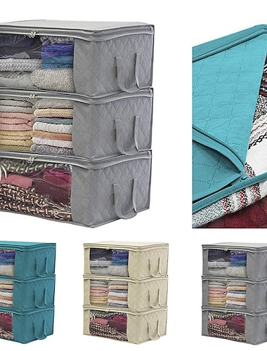  grote capaciteit kleding opbergtas organizer met versterkt handvat dikke stof voor dekbedden dekens beddengoed opvouwbaar met stevige rits 49x36x21cm 1st