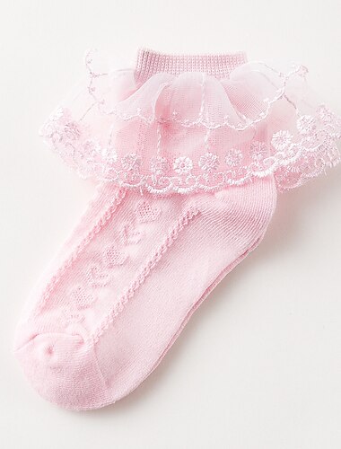  Kinder Mädchen Socken Weiß Rosa Gelb Einfarbig Gitter Frühling Sommer nette Art Freizeitskleidung 1-12 Jahre