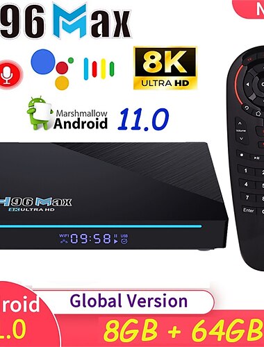  Smart TV Box H96 MAX RK3566 Quad Core Android 11.0 8GB RAM 128GB ROM 1080p 8K with Dual Wi-Fi 2.4G/5.0G Media Player Google Play Youtube