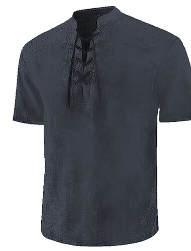  Per uomo Camicia Camicia estiva Abbigliamento mare Maglietta informale Nero Vino Verde militare Blu marino Blu Manica corta Liscio Tinta unita Colletto alla coreana Esterno Strada Lacci Abbigliamento