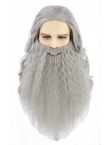  lemarnia assistente peruca e barba longo cabelo encaracolado para festa cosplay peruca marrom escuro perucas perucas de halloween
