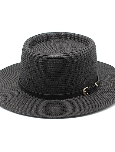  Sombreros de sol de playa de verano para mujer, sombrero de paja con parte superior plana, gorras de visera de vacaciones al aire libre de color sólido