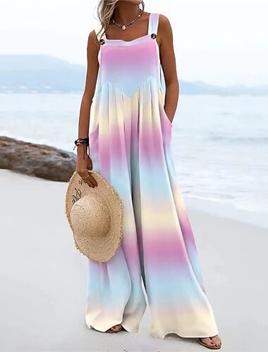  Damen Normal Jumpsuit Urlaub Farbblock Ärmellos Quadratischer Ausschnitt Tasche Bedruckt Strasse Täglich Regular Fit Schwarz Marineblau Purpur Sommer