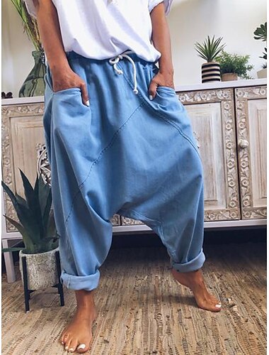  Per donna Di tendenza Streetwear Chino Pantaloni stile harem Tasche laterali cascante Design elastico con coulisse Lunghezza intera Pantaloni Informale Fine settimana Media elasticità Liscio Misto