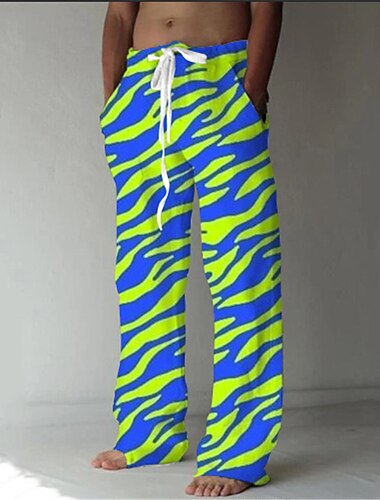  Voor heren Broek Zomerbroek Strandbroeken Elastisch ontwerp met trekkoord Voorvak Recht been Luipaard Grafische prints Comfort Zacht Casual Dagelijks Modieus Klassieke Stijl Zwart Geel
