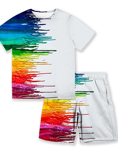  Jungen 3D Steigungsrampe T-Shirt & Shorts Kleidungsset Kurzarm Sommer Frühling Sport Modisch Cool kinderkleidung 3-13 Jahre Outdoor Urlaub Strasse Regular Fit