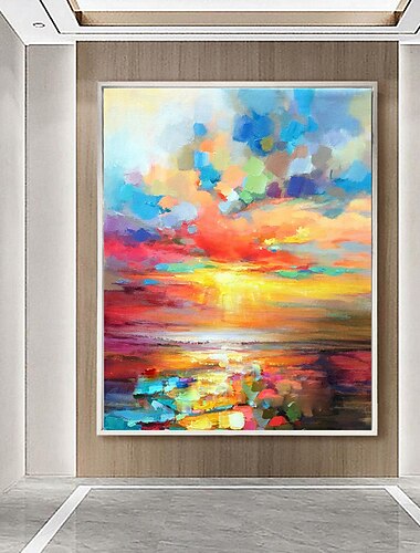  Peinture à l'huile faite à la main sur toile art mural décoration abstraite peinture au couteau paysage jaune pour la décoration intérieure cadre tendu peinture suspendue