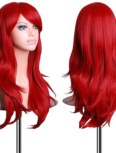  Perruques 28 pouces perruque cosplay ondulée et bouclée perruque sirène rouge perruques en cheveux synthétiques pour Halloween