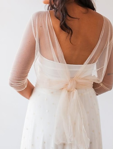  Dames Wrap Bolero Voiles  Sheers Bruid Zonnebescherming 3/4 Lengte Mouwen Tulle Bruiloft Wraps Met Bandage Voor Bruiloft Alle Seizoenen jurk om indruk te maken